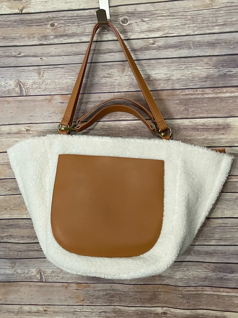 Anthropologie Faux Shearling Tote Bag